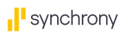 Synchrony logo featuring three vertical yellow bars next to the word "synchrony" in lowercase grey letters on a white background.