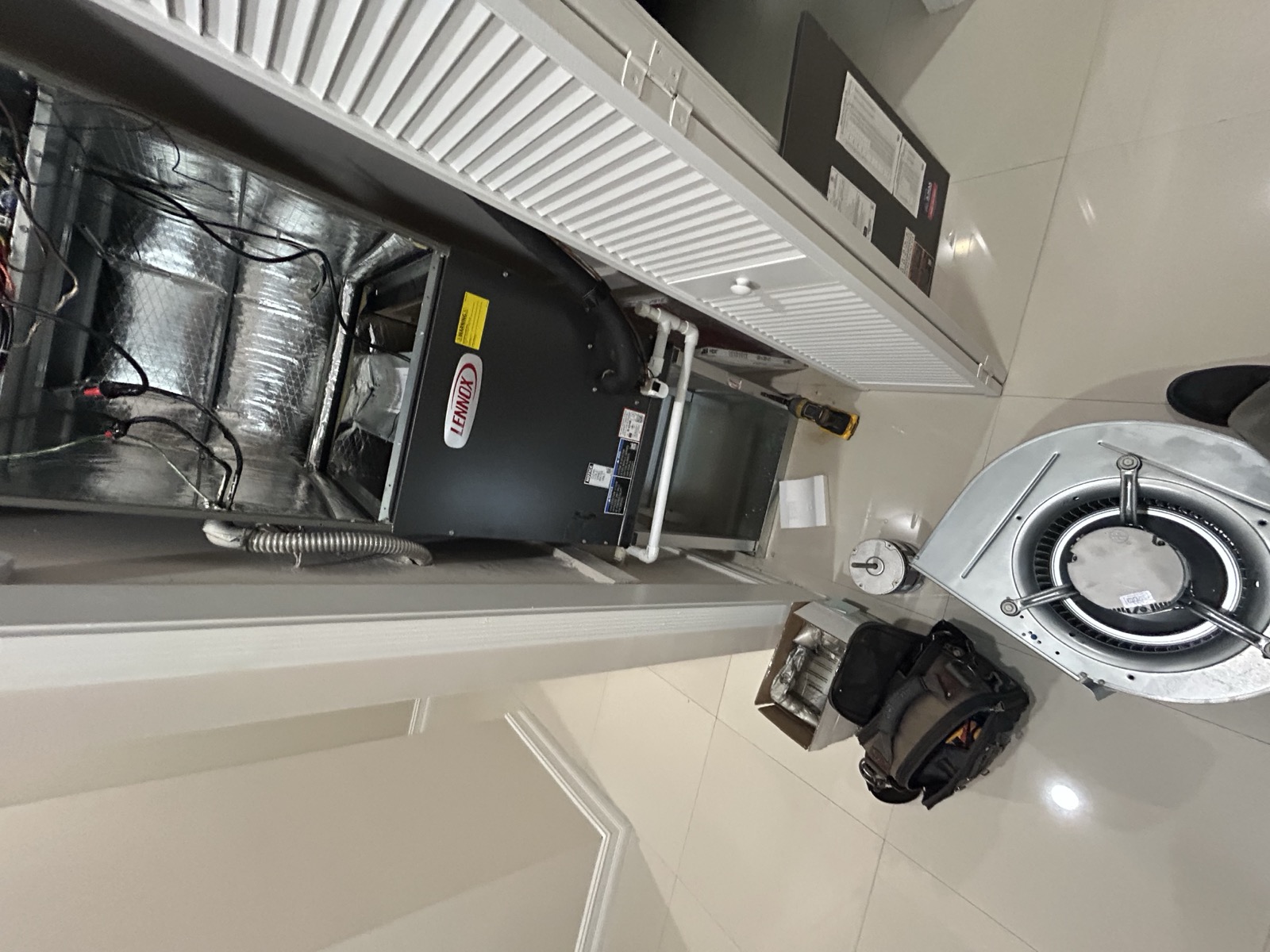 Blower motor replacement work on an indoor air handler